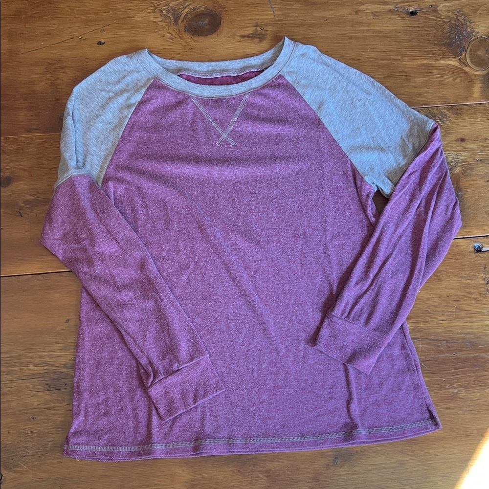 Heathered Purple and Gray Long Sleeve Raglan Tee